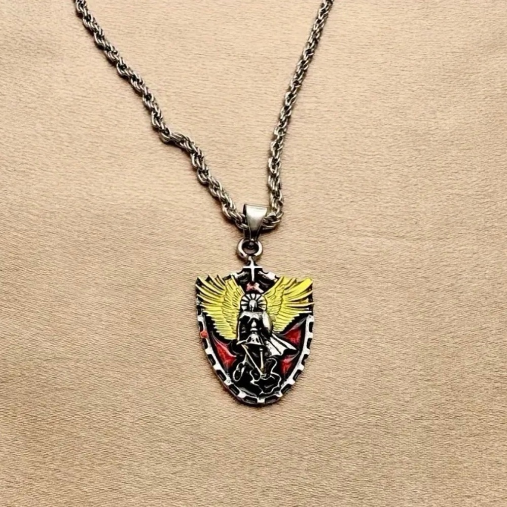 Silver and Gold Angel Pendant Necklace. - Picture 5 of 6
